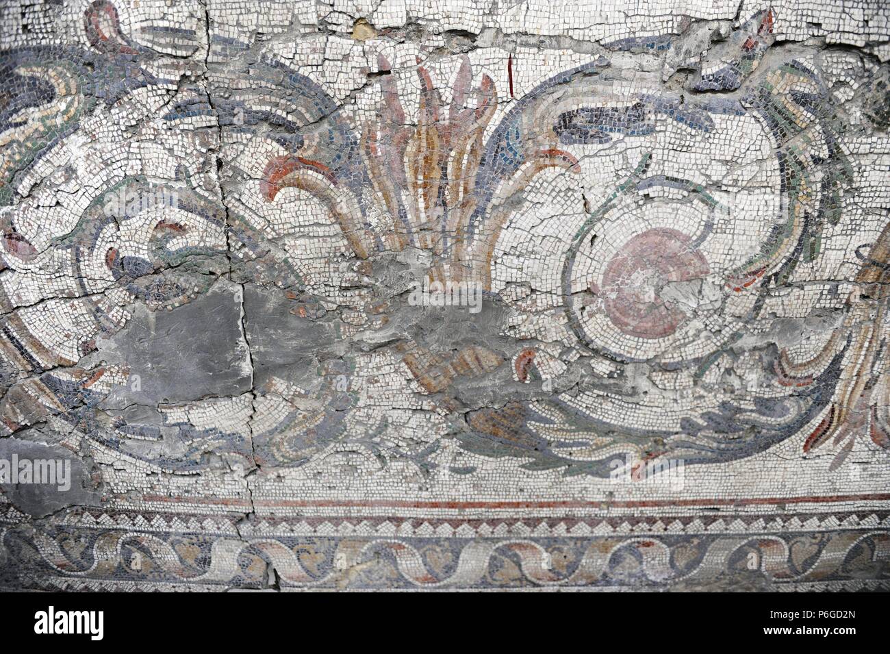 Grand Palais Musée de la mosaïque. Mosaïques de la chaussée d'une cour péristyle (Grand Palais de Constantinople). 4e-6e siècles. Période Byzantine. Détail. Frise d'acanthe. E. Secteur d'Istanbul. La Turquie. Banque D'Images