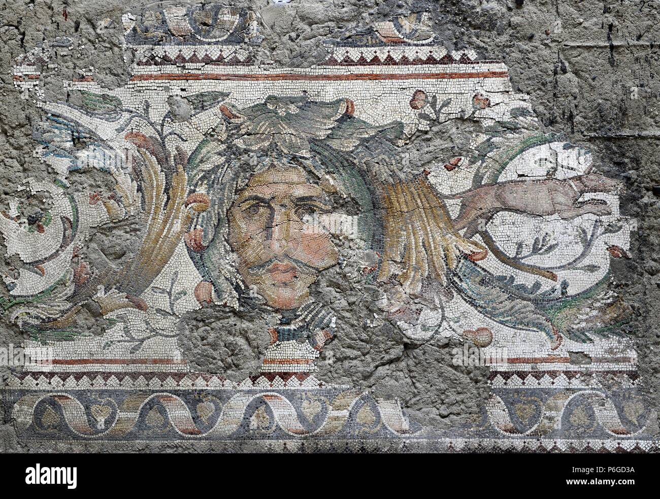 Grand Palais Musée de la mosaïque. Mosaïques de la chaussée d'une cour péristyle (Grand Palais de Constantinople). 4e-6e siècles. Période Byzantine. Fragment d'une frontière. Le sud-ouest de hall. Istanbul. La Turquie. Banque D'Images