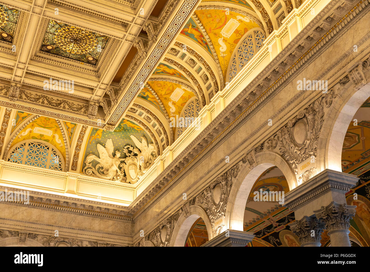 La grande salle de l'intérieur. Bibliothèque du Congrès. Washington DC, USA Banque D'Images
