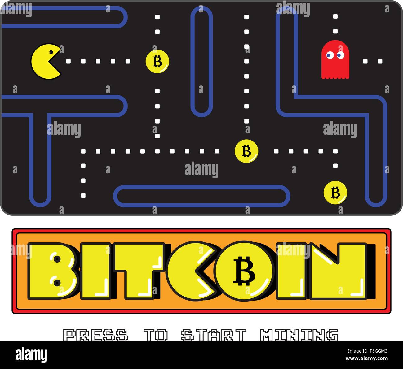 L'exploitation minière Bitcoin concept exprimé comme un jeu vidéo Illustration de Vecteur