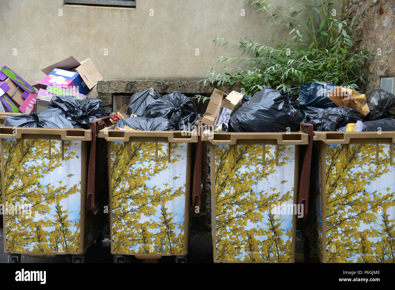 4 plein de poubelles plutôt wheelie de plastique des images de scène forestiers en france Banque D'Images