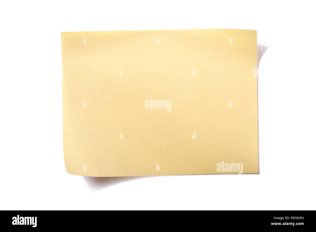 Sticky note jaune poste isolé sur fond blanc Banque D'Images