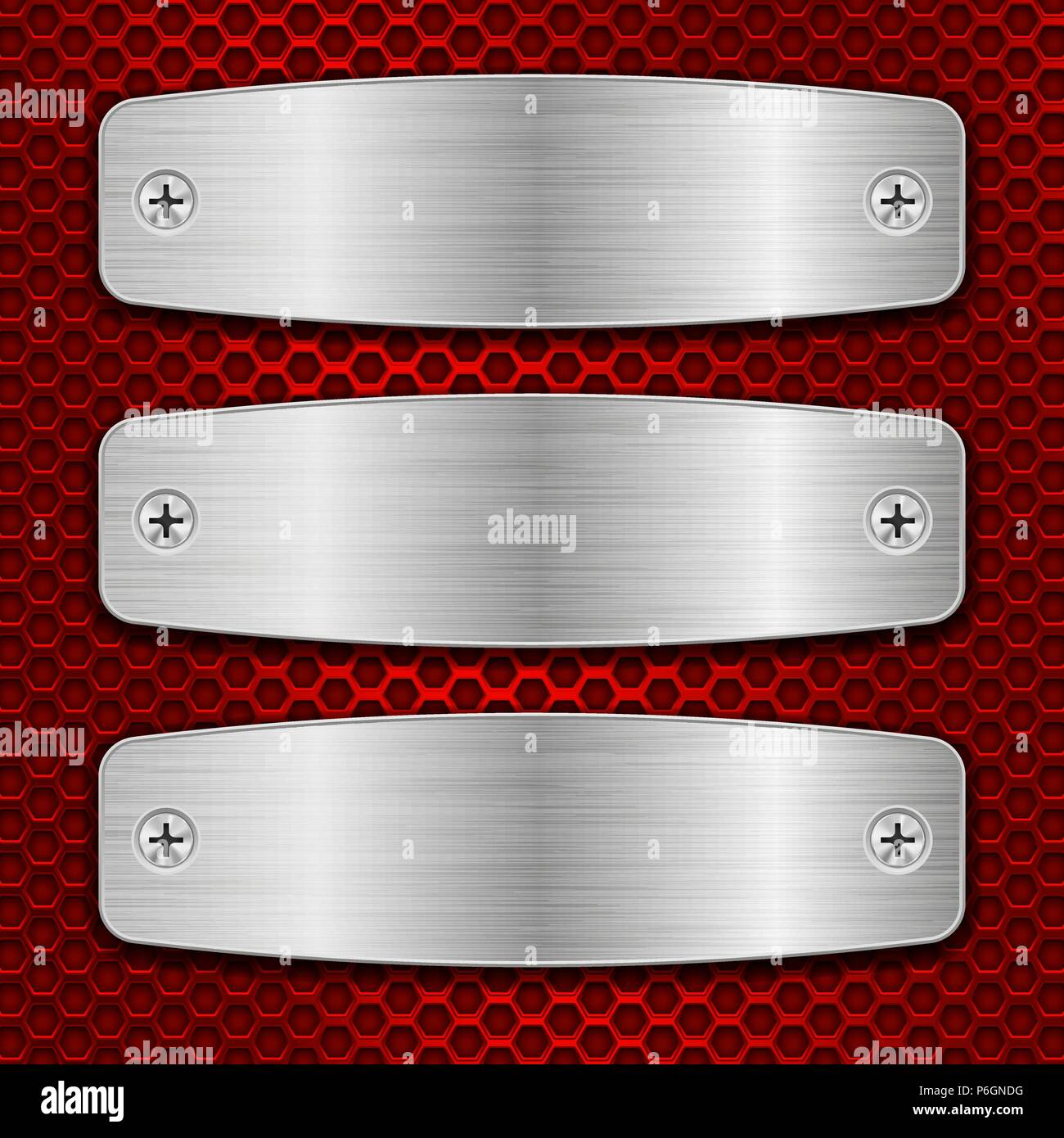 Les plaques de métal avec des vis sur brossé rouge fond perforé Illustration de Vecteur