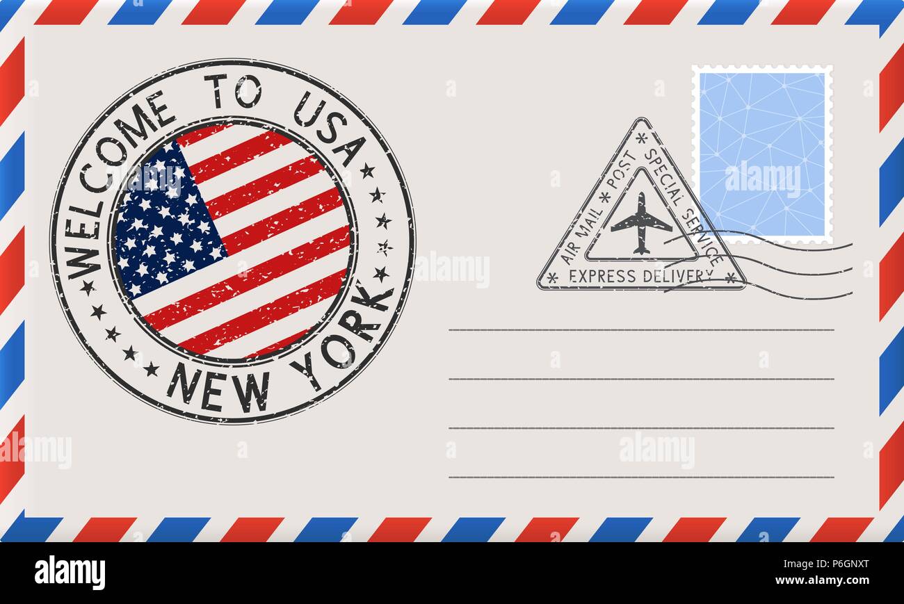 Enveloppe avec timbre Bienvenue à New York Illustration de Vecteur