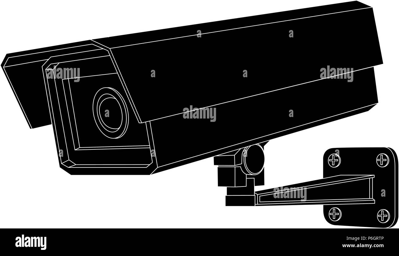 Caméra de sécurité CCTV. Contour noir Dimensions Illustration de Vecteur