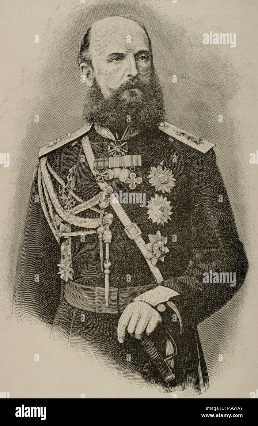 Nikolai Wassiljewitsch baron de Kaulbars (1842-1905). Général de l'armée russe et écrivain militaire. La gravure. Historia Universal, 1885. Banque D'Images