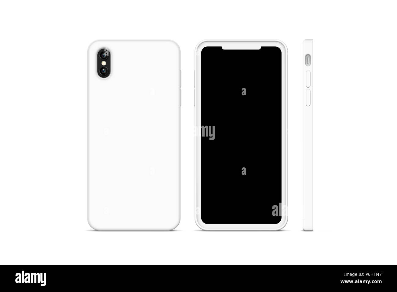Blank white phone cas mock up, stand isolé, rendu 3d. Smartphone vide maquette de couverture prêt pour impression logo ou le modèle exposé. Couvercle protecteur cellulaire concept. Conception boîtier en plastique cellulaire Banque D'Images