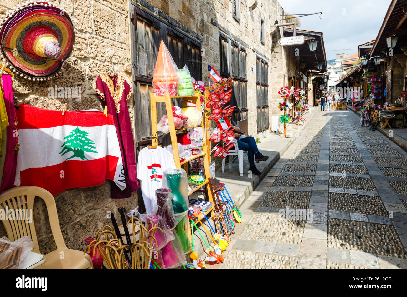 Historique Vieux Souk de Byblos, Jbeil, Liban Banque D'Images