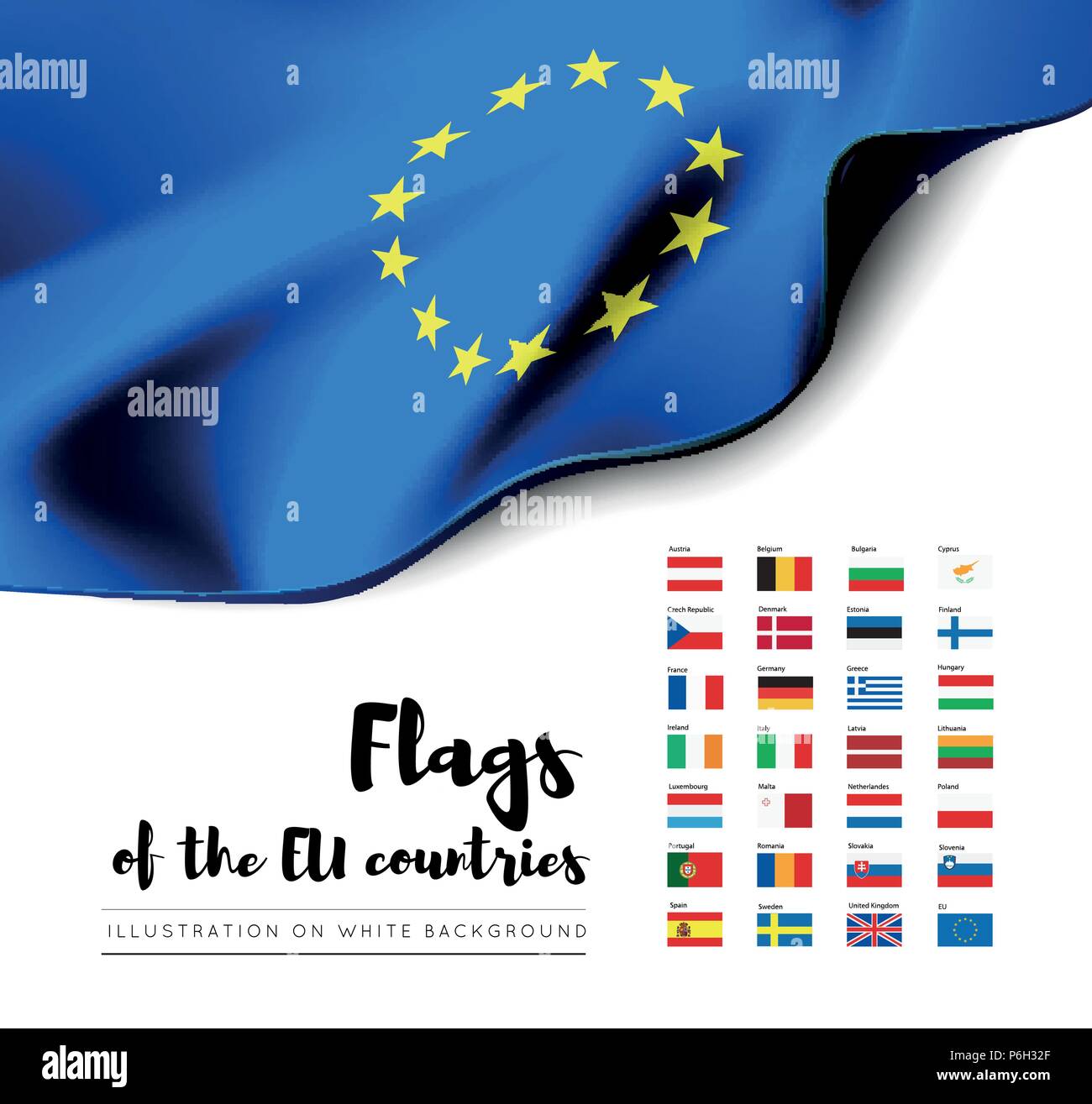 Drapeaux des pays de l'Union européenne. Drapeaux de l'UE. Vector set Illustration de Vecteur