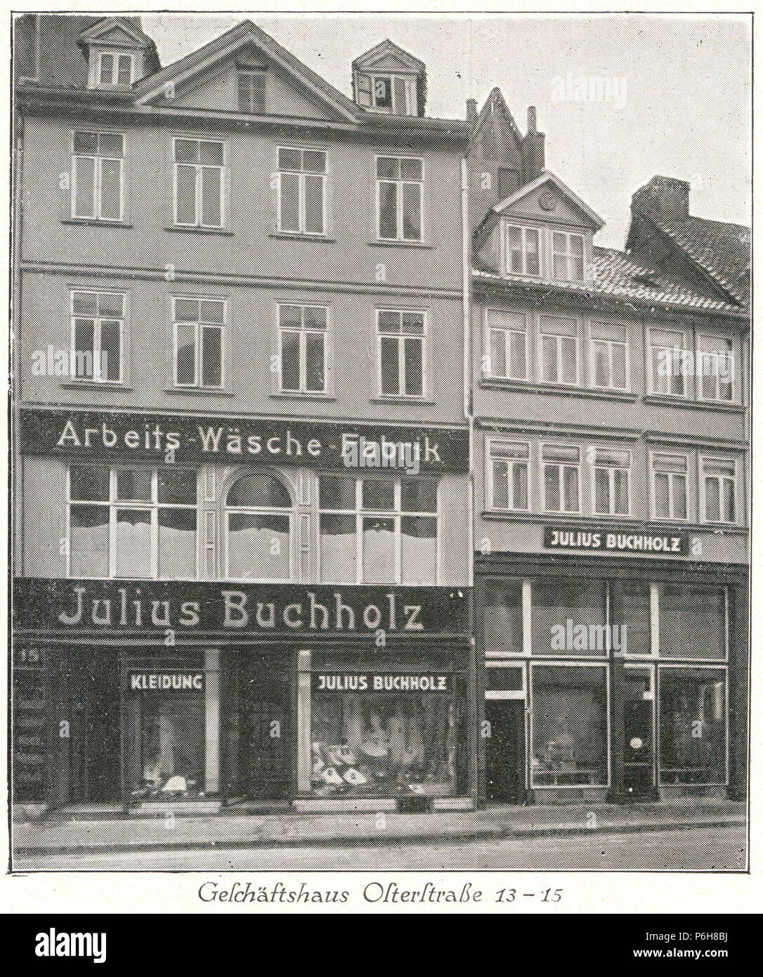 Circa 1906 Arbeits-Wäsche-Fabrik Julius Buchholz, Seilwinderstraße 2 13-15, Hanovre. Banque D'Images