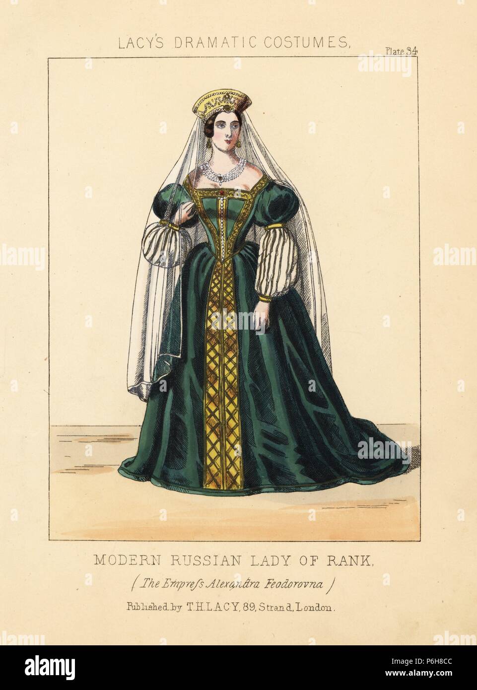 L'impératrice Alexandra Feodorovna, La Princesse Charlotte de Prusse (1798-1860), le costume d'une dame russe de rang, 19e siècle. Lithographie coloriée de Thomas Hailes Lacy's "Femelle Costumes historiques, nationaux et dramatique en plaques 200, Londres, 1865. Lacy (1809-1873) était un acteur britannique, dramaturge, directeur de théâtre et à l'éditeur. Banque D'Images