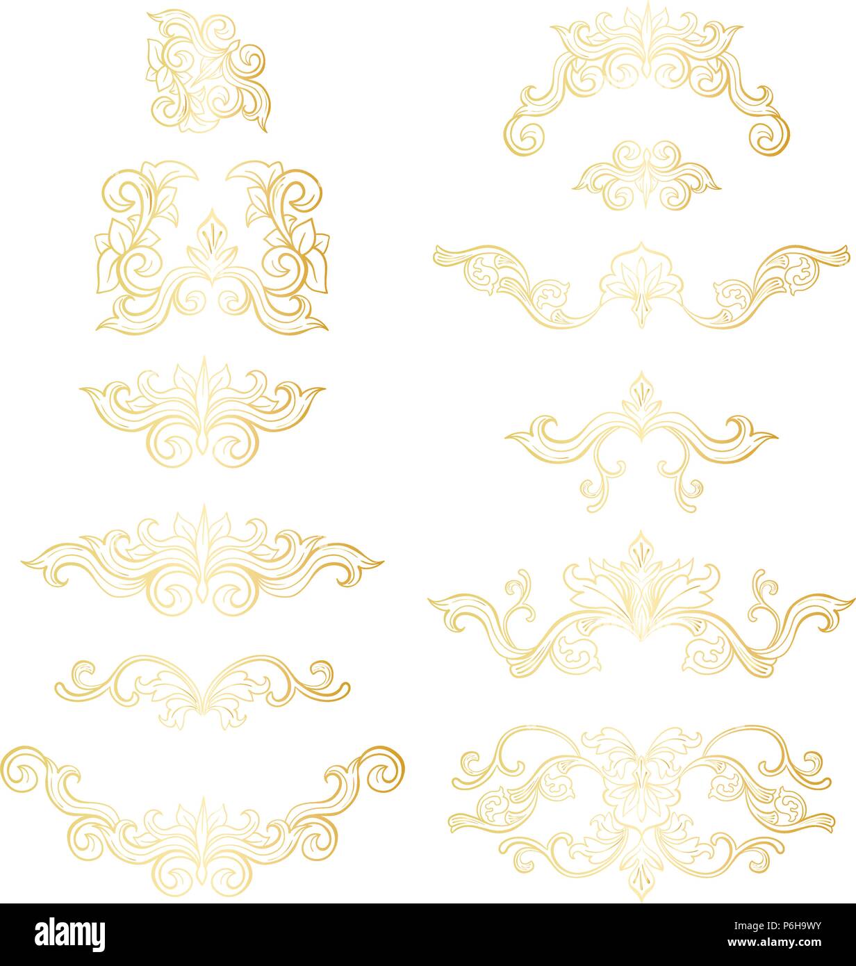 Les plantes isolées d'or avec des feuilles de décorations. Baroque Italien s'épanouir pour noël ou mariage orné, d'un certificat. La couronne de fleurs jaunes ou couronne d'or. Luxe et de Victorian, royal et casque Illustration de Vecteur