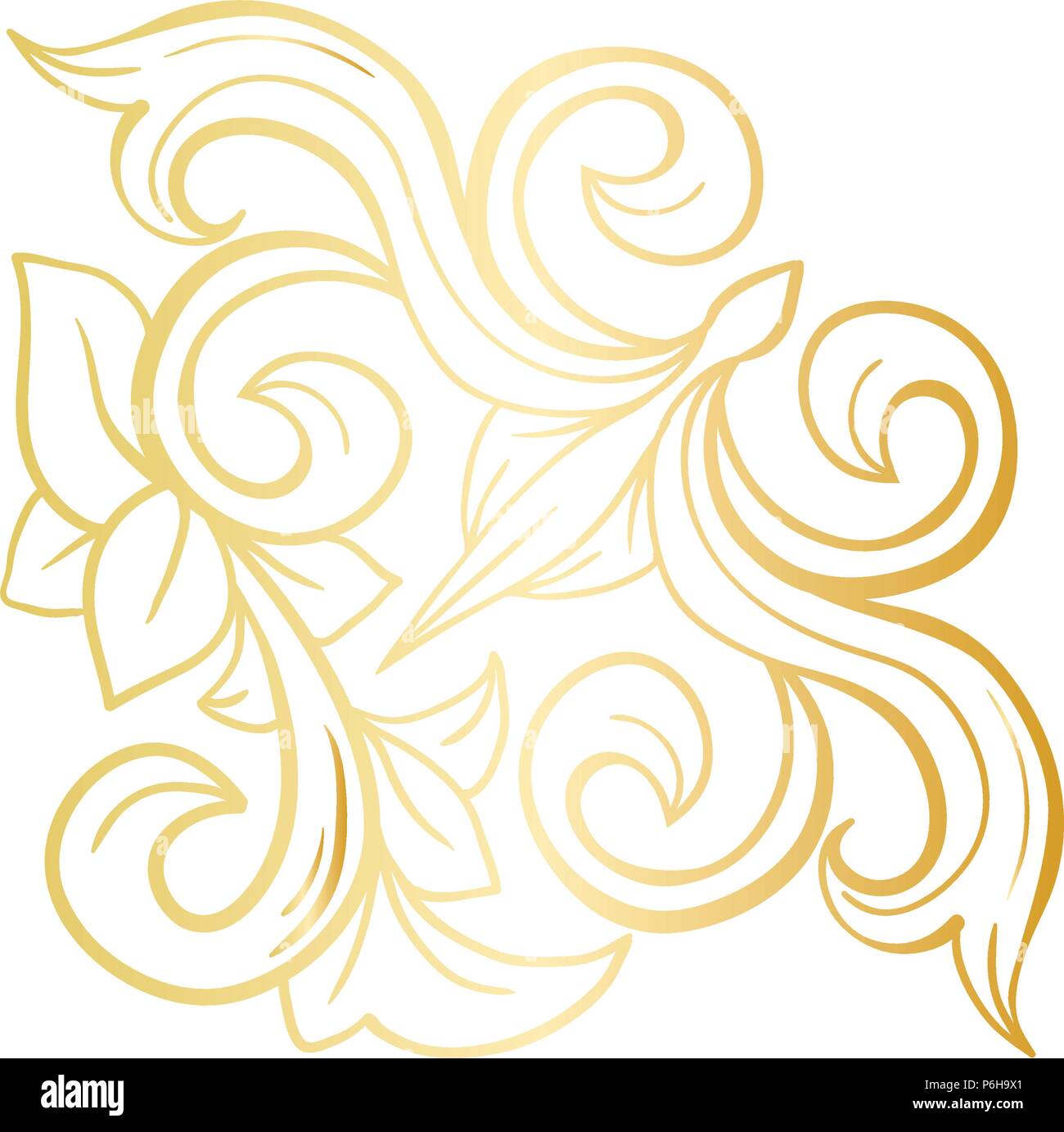 Les feuilles des plantes isolées d'or avec décorations. Baroque Italien s'épanouir pour noël ou mariage orné, d'un certificat. La couronne de fleurs jaunes ou couronne d'or. Luxe et de Victorian, royal et casque Illustration de Vecteur