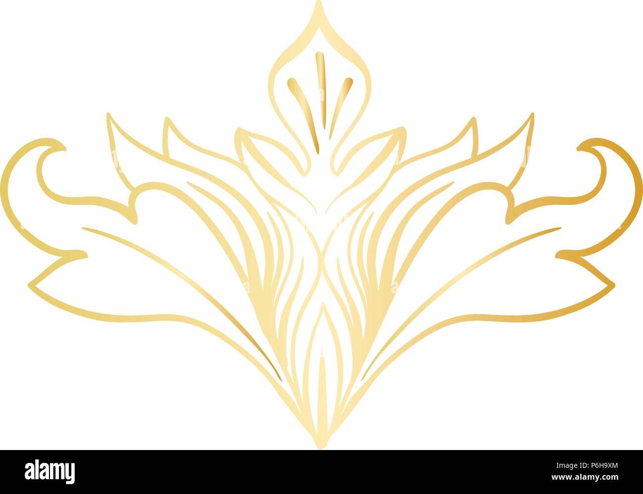 Les feuilles des plantes isolées d'or avec décorations. Baroque Italien s'épanouir pour noël ou mariage orné, d'un certificat. La couronne de fleurs jaunes ou couronne d'or. Luxe et de Victorian, royal et casque Illustration de Vecteur