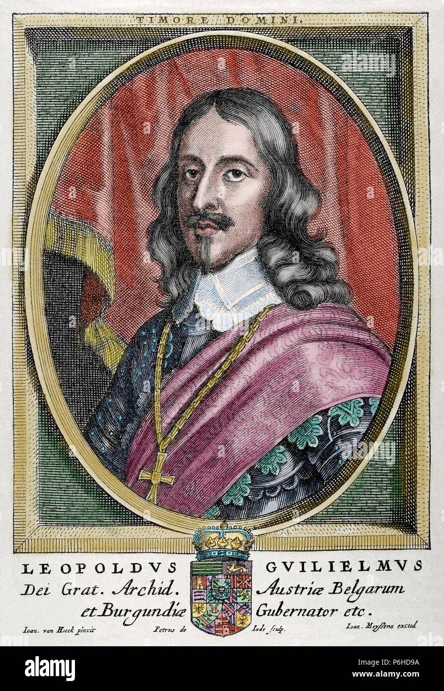 L'Archiduc Léopold Guillaume d'Autriche (1614  J'âA 1662) commandant militaire de l'Autriche, gouverneur des Pays-Bas espagnols de 1647 à 1656, et d'un mécène. Engrving par Pedro del l'Iode. Prises à partir de la peinture de Juan van den Hoeck (1598-1651). Historia Universal, 1885. De couleur. Banque D'Images