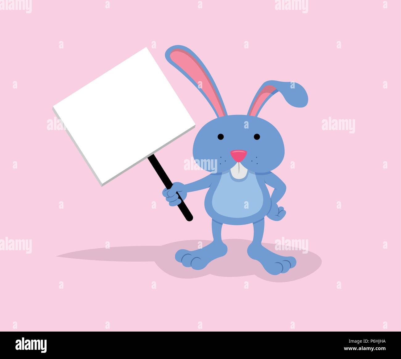 Cartoon bunny with hand holding rectangle vide placard. Tous les objets sont dans des couches différentes Illustration de Vecteur