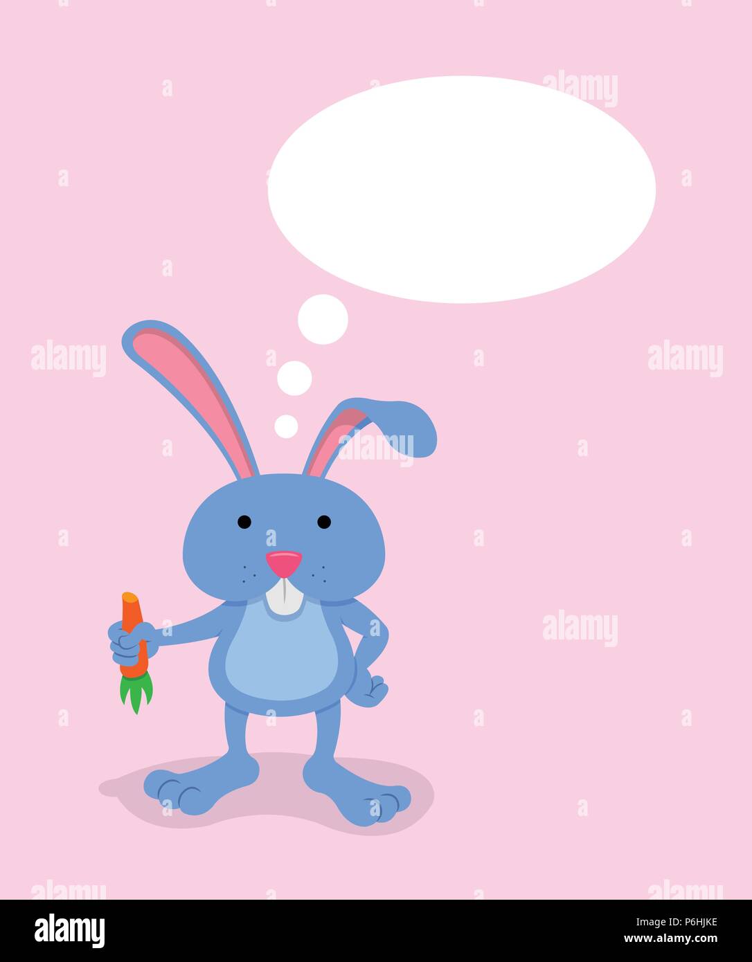 Cartoon bunny avec holding carotte et bulle de pensée. Tous les objets sont dans des couches différentes. Illustration de Vecteur
