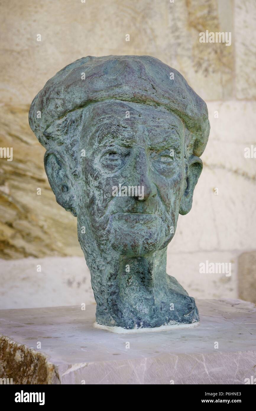 Busto de Mestre Jaume, obra del escultor Antonio Riera,Club Nautico de Cala Gamba, Palma de Majorque,, Islas Baleares, Espagne. Banque D'Images