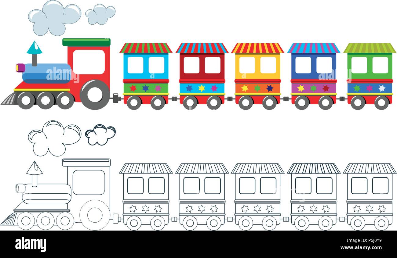 Version à colorier pour les enfants isolés train colorés Illustration de Vecteur