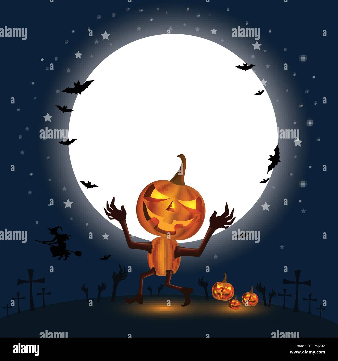 Vacances Halloween calabash Gourd en face de la grande lune avec un nuage ci-dessous dans la nuit avec une étoile pleine de blue Illustration de Vecteur