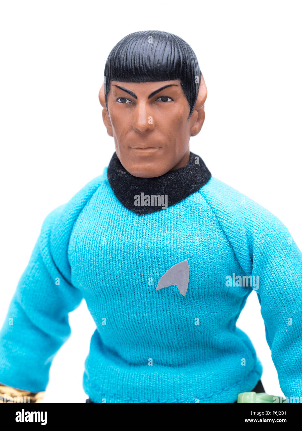 1974 MEGO Star Trek Spock Action Figure avec phaser et Communicator. Banque D'Images
