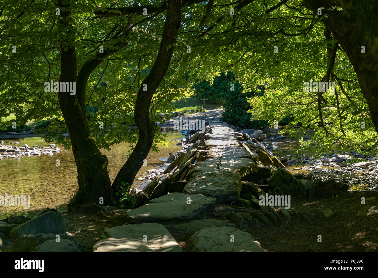 Tarr Étapes Somerset Angleterre 27 juin 2018 clapper ancien pont sur la rivière Barle Banque D'Images