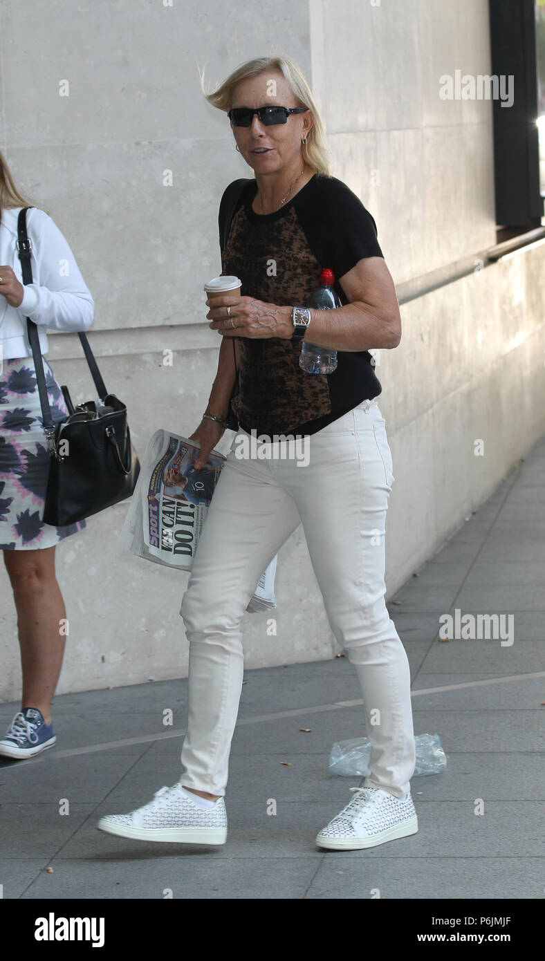 Londres, Royaume-Uni, 1er juillet 2018. Martina Navratilova vue arriver à la BBC Studios Broadcasting House Banque D'Images