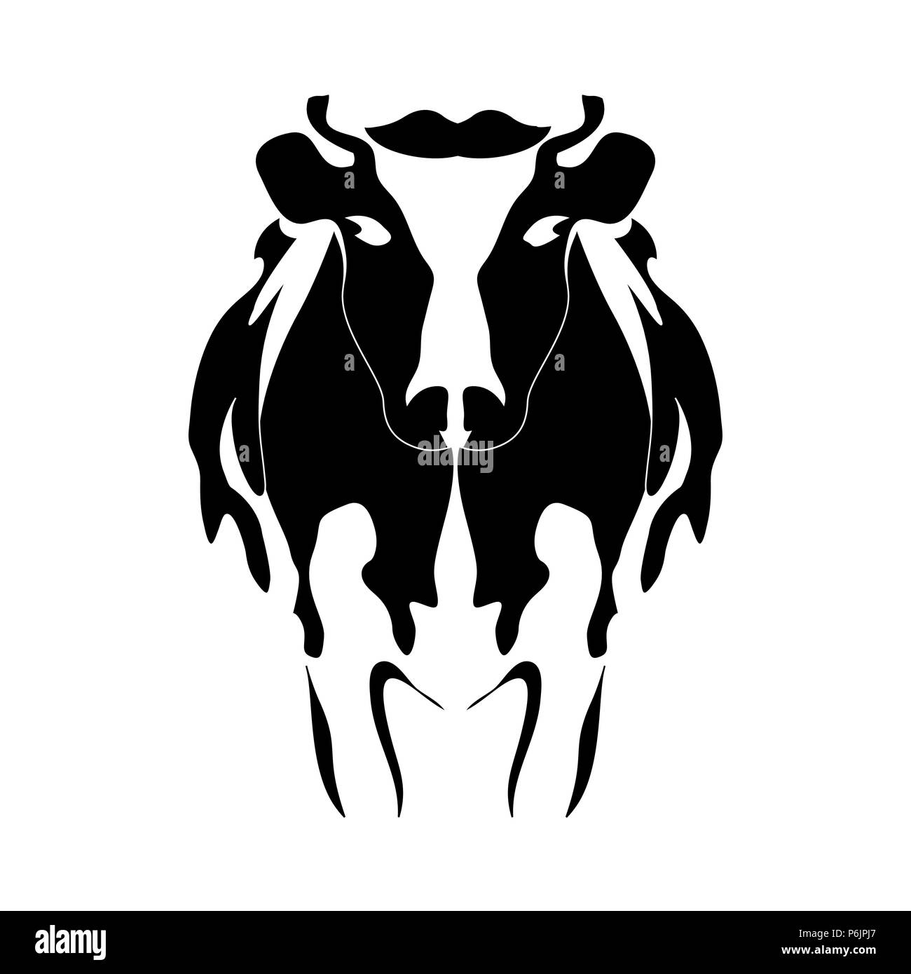 Grand portrait Vache noir et blanc en pleine croissance vector Illustration de Vecteur
