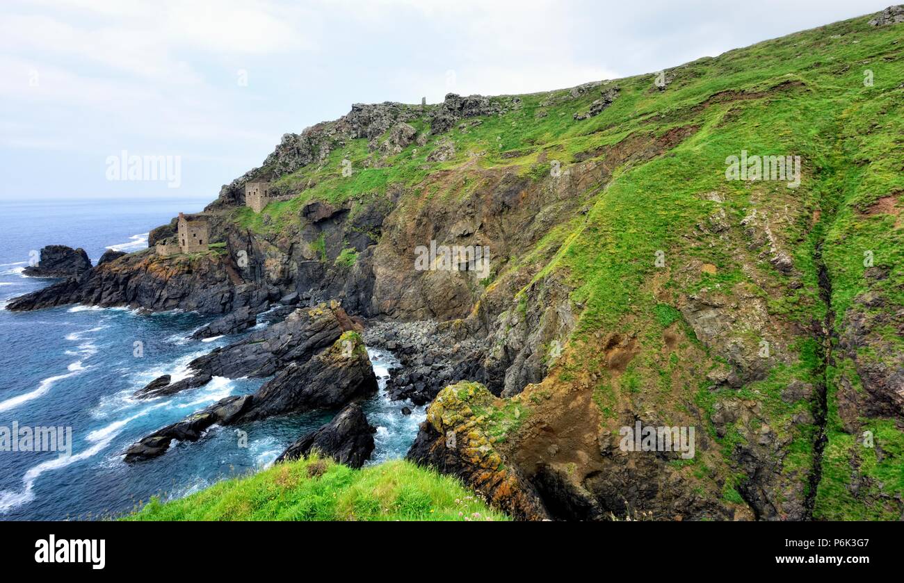Le moteur, Botallack Couronnes maisons mines d'étain, Penwith, Cornwall, England UK Banque D'Images