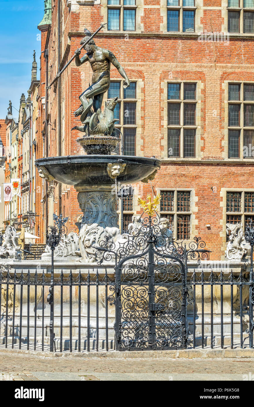 Fontaine de Neptune , Long Street, Gdansk, Pologne Banque D'Images