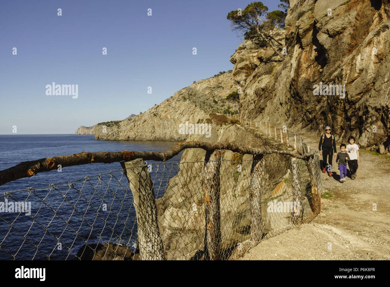 Camino de Sa Foradada, fils, Marroig-Foradada Valldemossa. Parc naturel de la Sierra de Tramuntana, Mallorca, Islas Baleares, Espagne. Banque D'Images