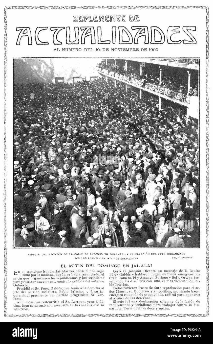 1909-11-10, (Actualités), El suplemento mitin del domingo en Jai Alai, Cifuentes. Banque D'Images