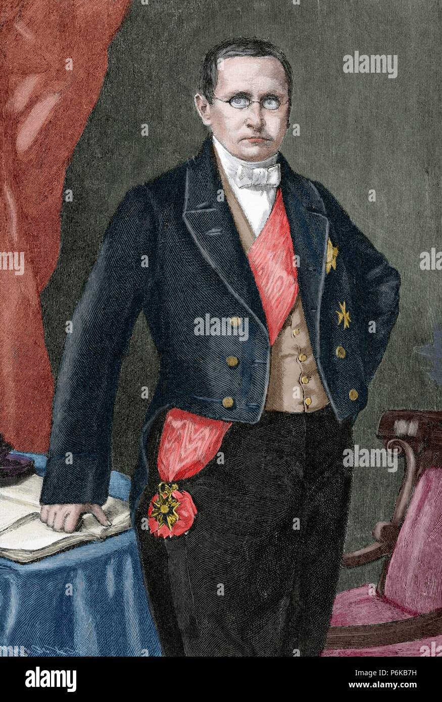 Otto Theodor von Manteuffel (1805-1882). Homme d'État prussien conservateur. Gravure par Kaeseberg. Historia Universal, 1885. De couleur. Banque D'Images