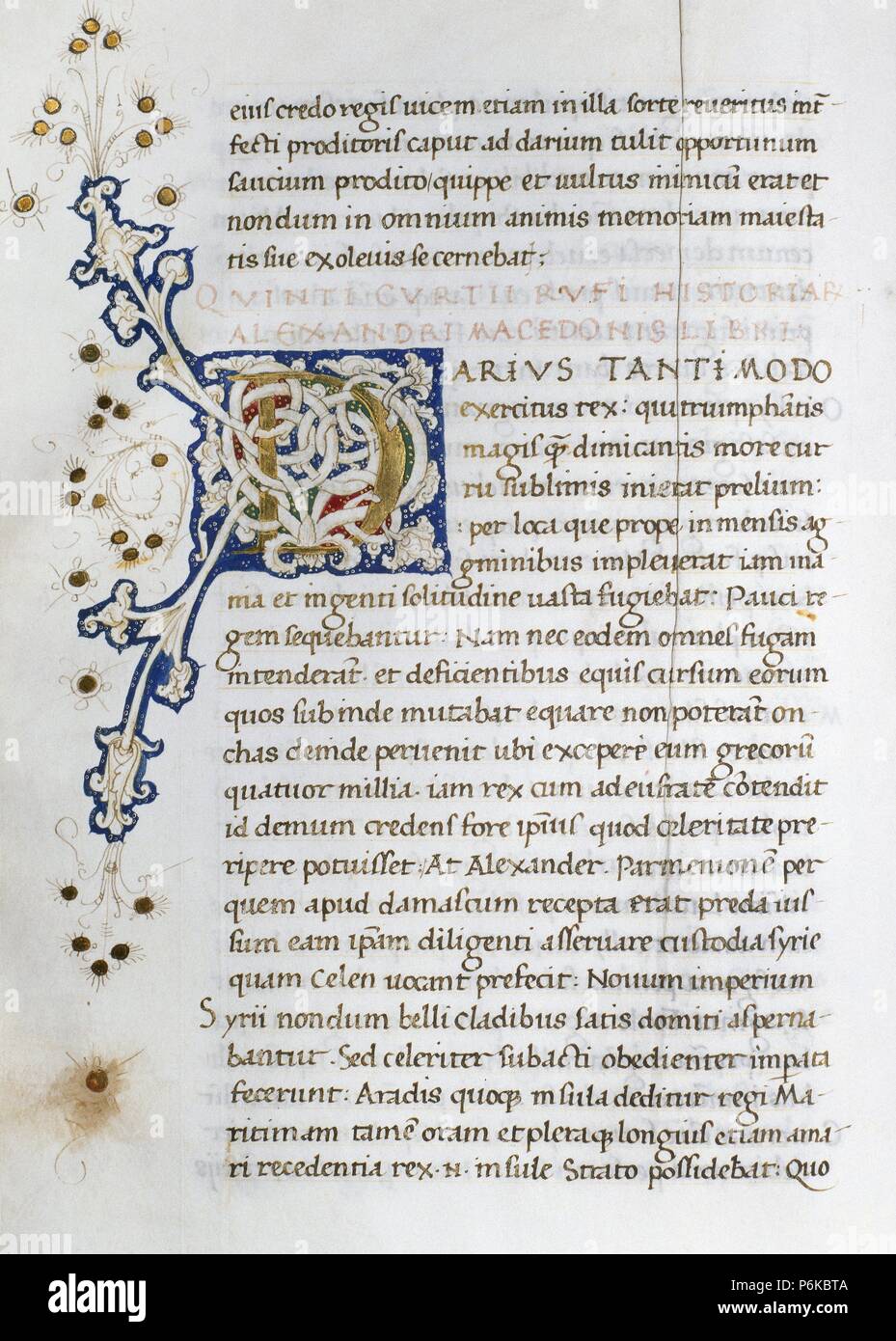 RUFO, Cluvio (Cluvius rufus) (Siglo I). Historiador romano. 'ALEJANDRO MAGNO'. Códice escrito en Caroline, con letra letra miniada capitulaires. Mide 28,5 cm x 20 cm. Realizado en el año 1466. Banque D'Images