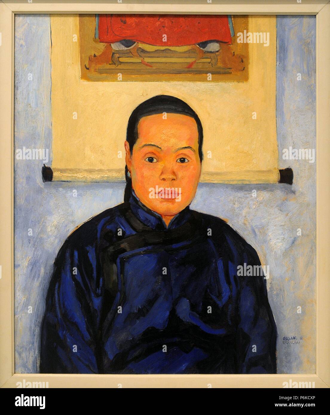 ARTE S. XX. REPUBLICA CHECA. EMIL ORLIK (1870-1932). Pintor y grabador checo que vivió durante el Imperio austrohúngaro. Membre de ls de Secesión Viena y representante del'Art Nouveau. "Una donna la Chine", 1912. Oleo sobre cartón. Galería Nacional de Praga. República Checa. Banque D'Images
