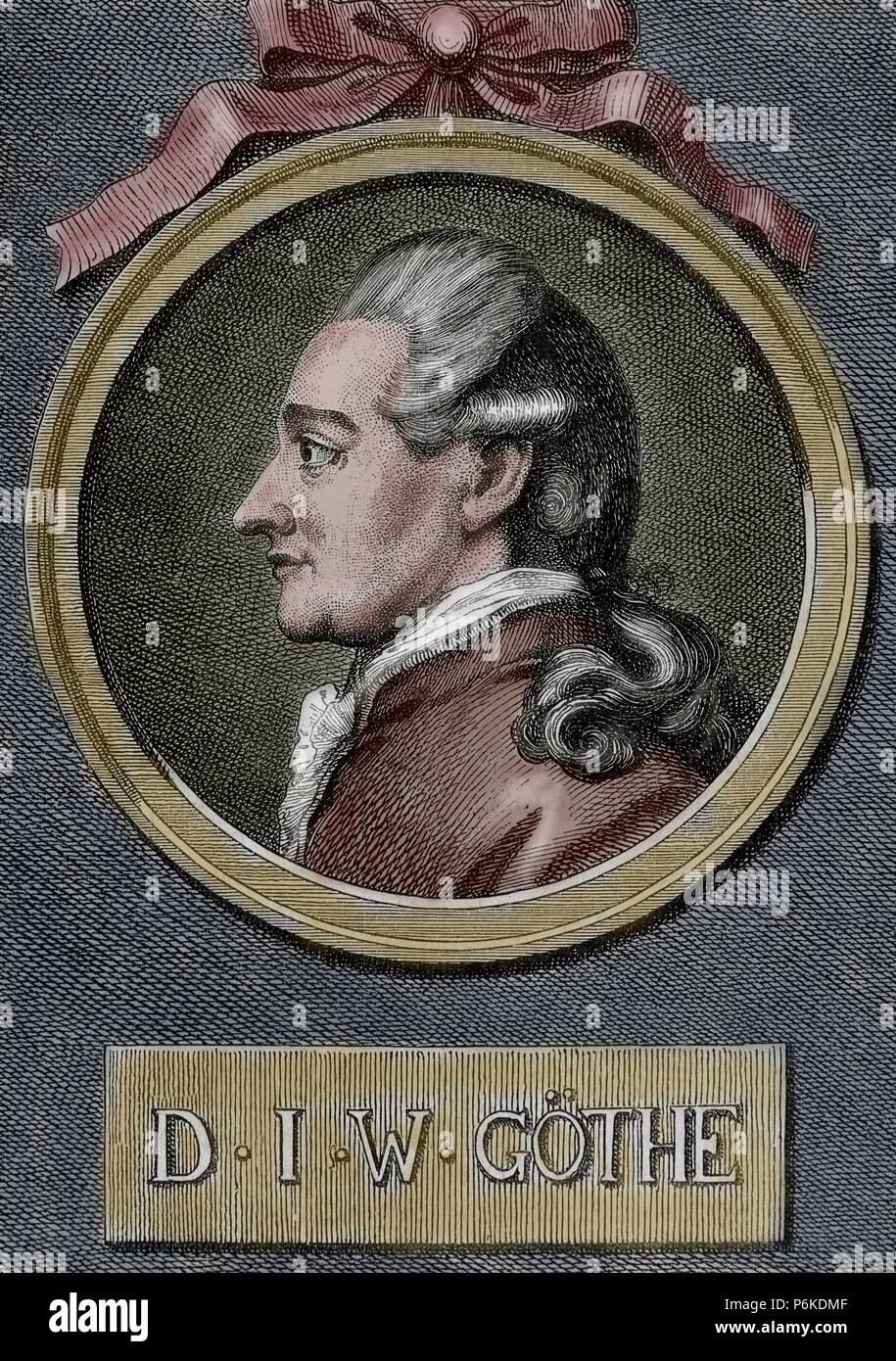 Johann Wolfgang von Goethe (1749-1832). L'écrivain allemand. Mouvement littéraire, le classicisme de Weimar. La gravure. De couleur. Banque D'Images