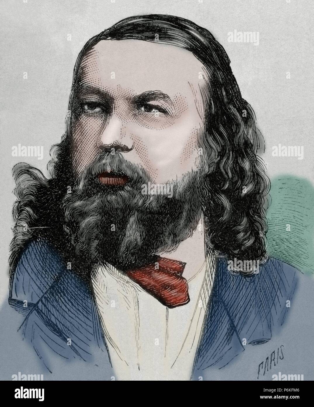 Théophile GAUTIER (1811-1872). Poète, dramaturge, journaliste, et de l'art et critique littéraire. La gravure. Portrait. De couleur. Banque D'Images