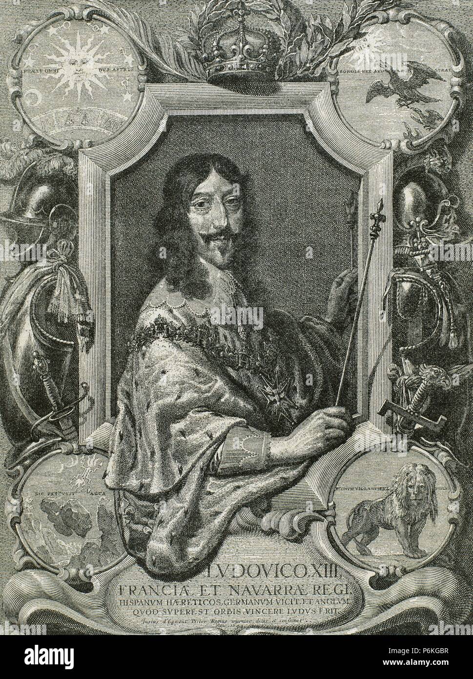 Louis XIII de France (1601-1643). Monarque de la Maison de Bourbon. Roi de France et de Navarre (Louis II) à partir de 1610-1620. Portrait. La gravure. Banque D'Images