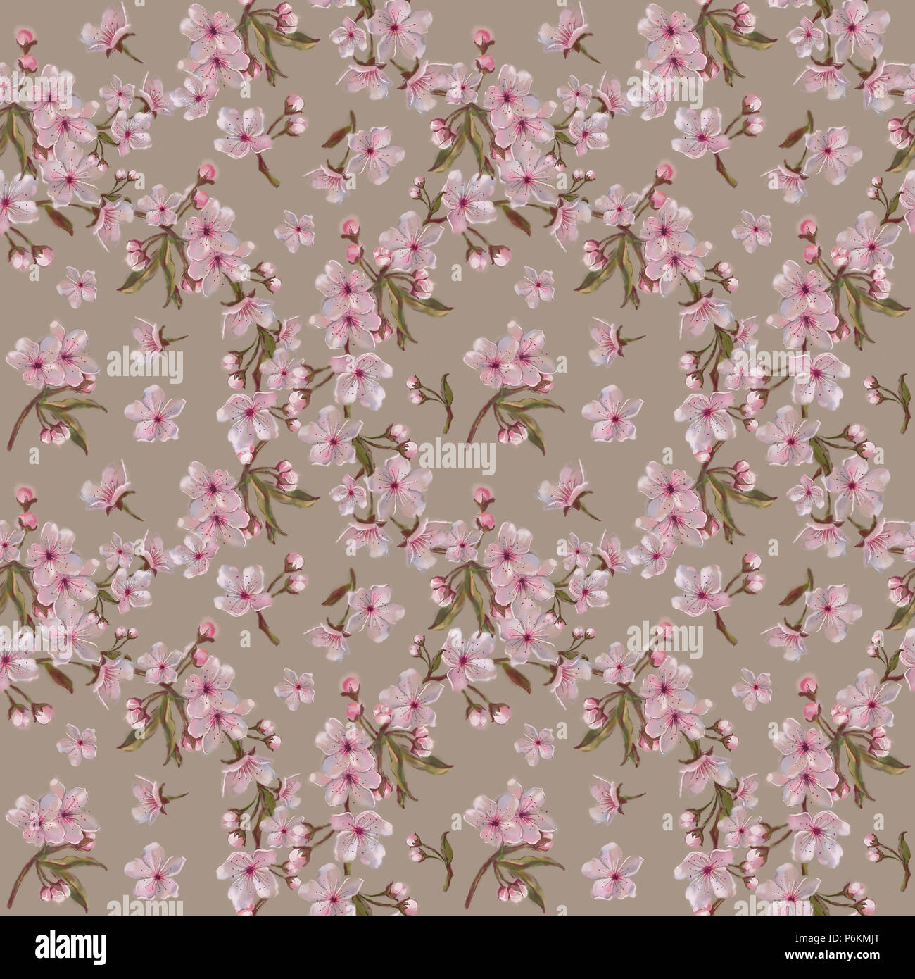 Sakura Blossom couronne ronde Motif sur fond beige. Motif floral romantique sans couture pour la conception, l'impression,Background,Textile. Banque D'Images