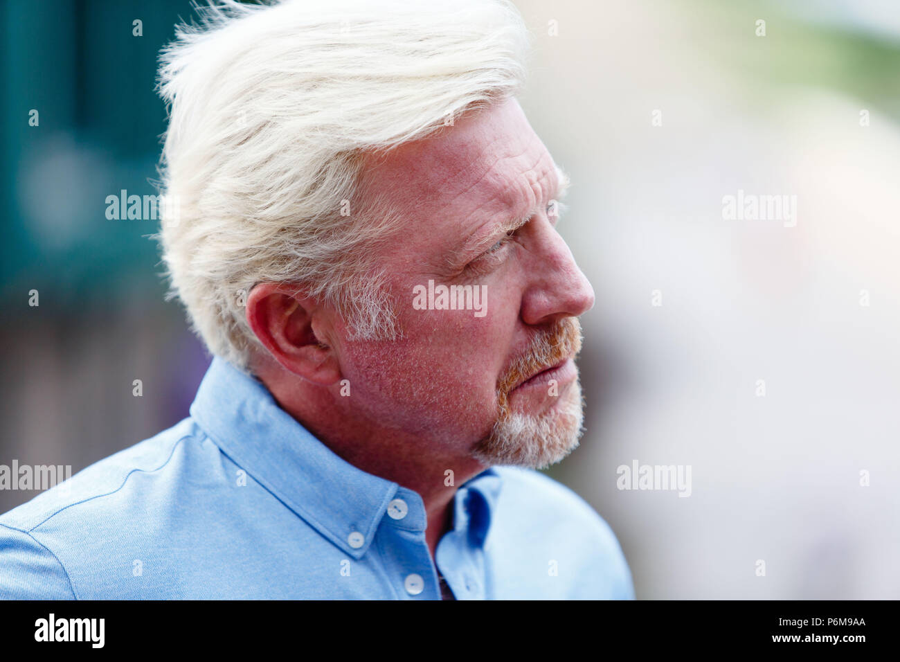 London, UK, 1er juillet 2018 : Boris Becker avant le début de la 2018 Tennis de Wimbledon à l'All England Lawn Tennis et croquet Club à Londres. Crédit : Frank Molter/Alamy live news Banque D'Images