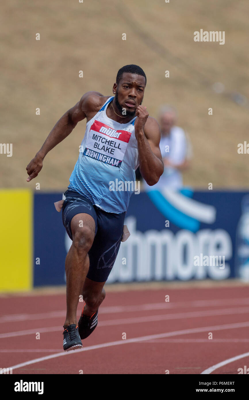 Birmingham, UK. 1er juillet 2018. Nethaneel Mitchell Blake fait concurrence au 200m au cours de la British Championnats mondiaux d'athlétisme à Alexander Stadium, Birmingham, Grande-Bretagne, le 1er juillet 2018. Crédit : Andrew Peat/Alamy Live News Banque D'Images