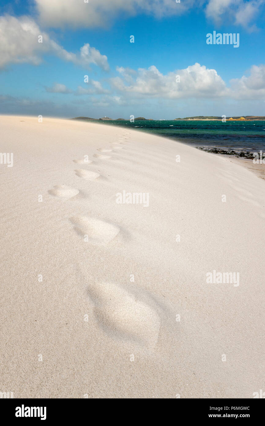Des traces de pas dans le sable ; Bar ; St Mary's, Îles Scilly ; Banque D'Images