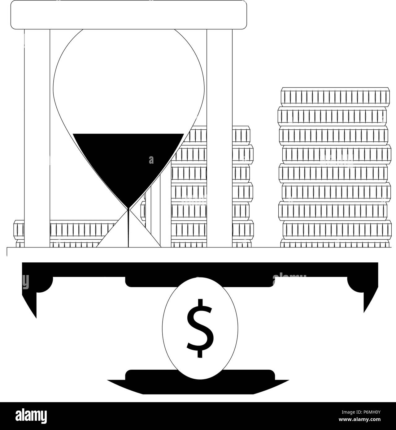 Le temps de l'argent ligne de l'icône. Avec Hourglass billet et pièces empilées. Vector illustration Illustration de Vecteur