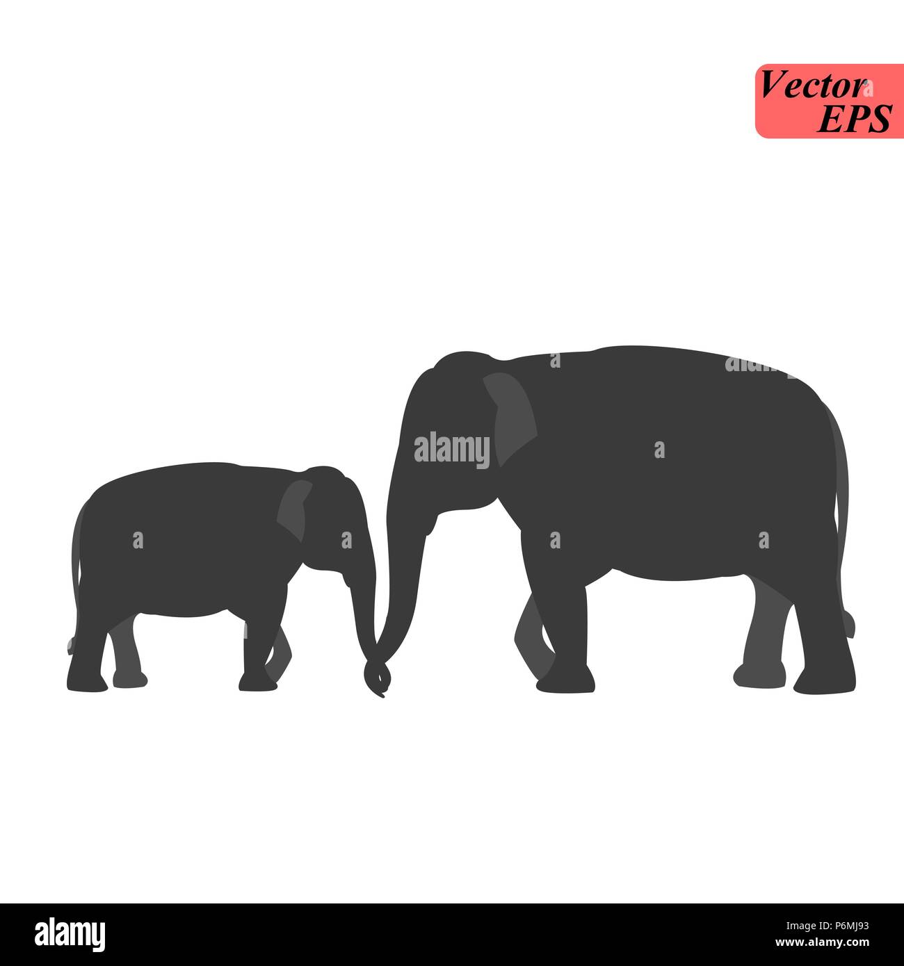 Silhouette D Elephant Avec Bebe Elephant Elephant Elephant De Vache Avec Les Jeunes Image Vectorielle Stock Alamy