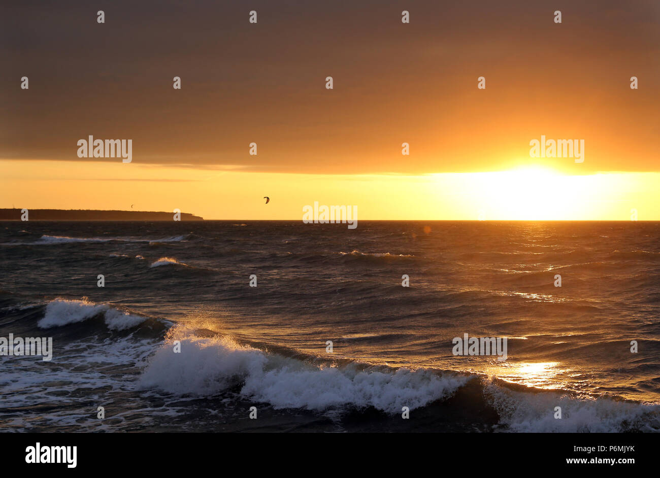 Warnemuende, coucher de soleil sur la mer Baltique Banque D'Images