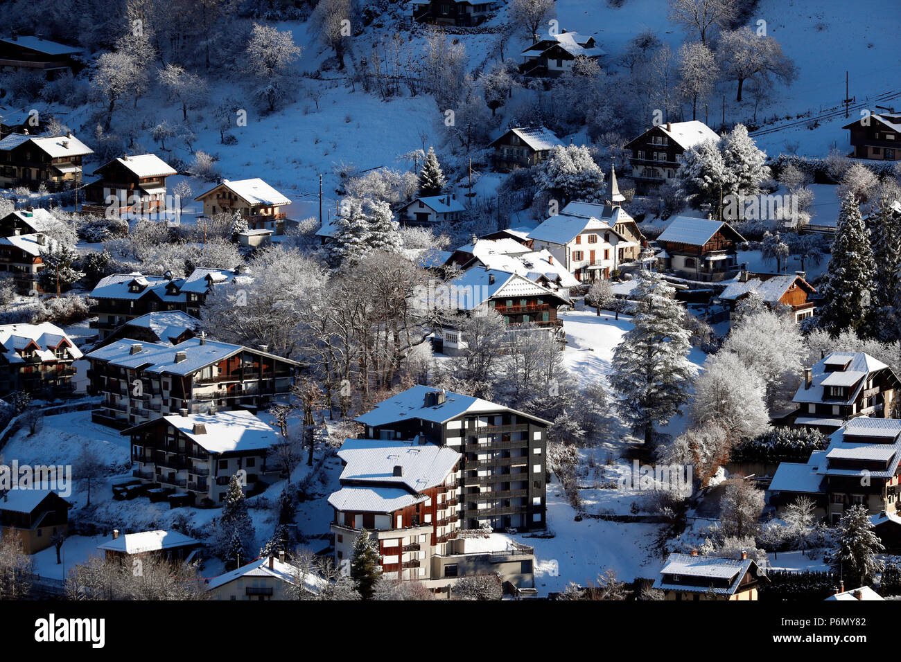 Vue générale de Saint-Gervais Mont-Blanc en hiver. La France. Banque D'Images