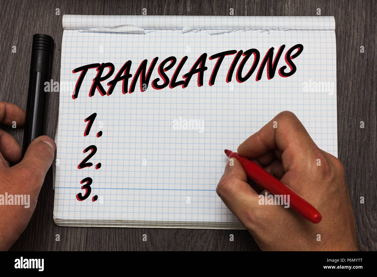 Texte de l'écriture l'écriture des traductions. Sens Concept processus écrit ou imprimé de traduction de mots voix texte papier graphique important idées pensées Banque D'Images