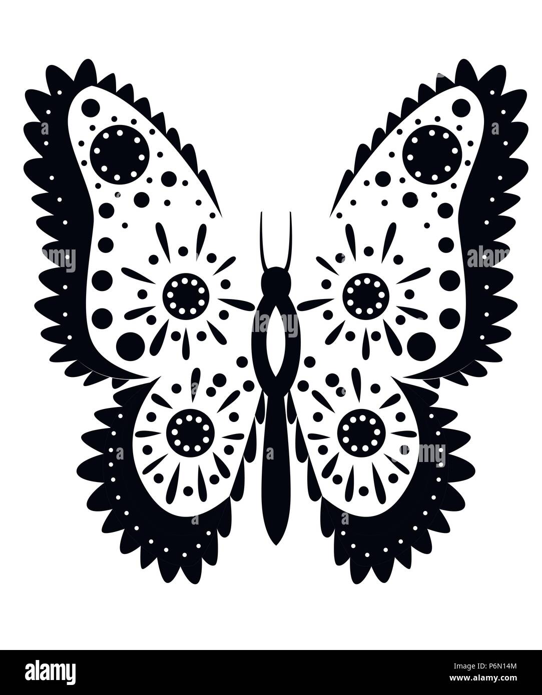 Papillon noir et blanc avec motif abstrait. Vector illustration isolé sur fond blanc. Illustration de Vecteur