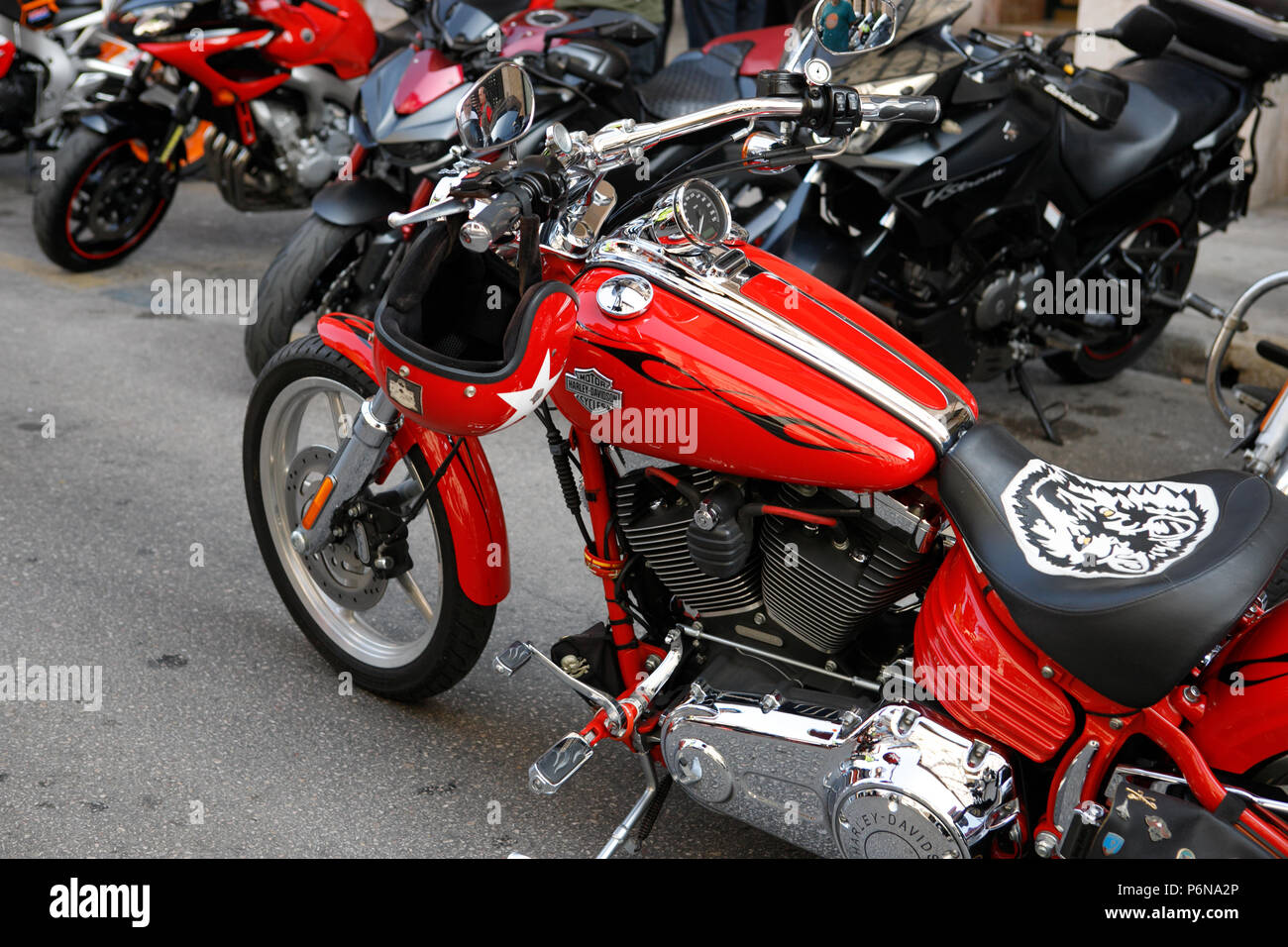 Moto Harley Davidson moto américaine classique, rouge, Banque D'Images