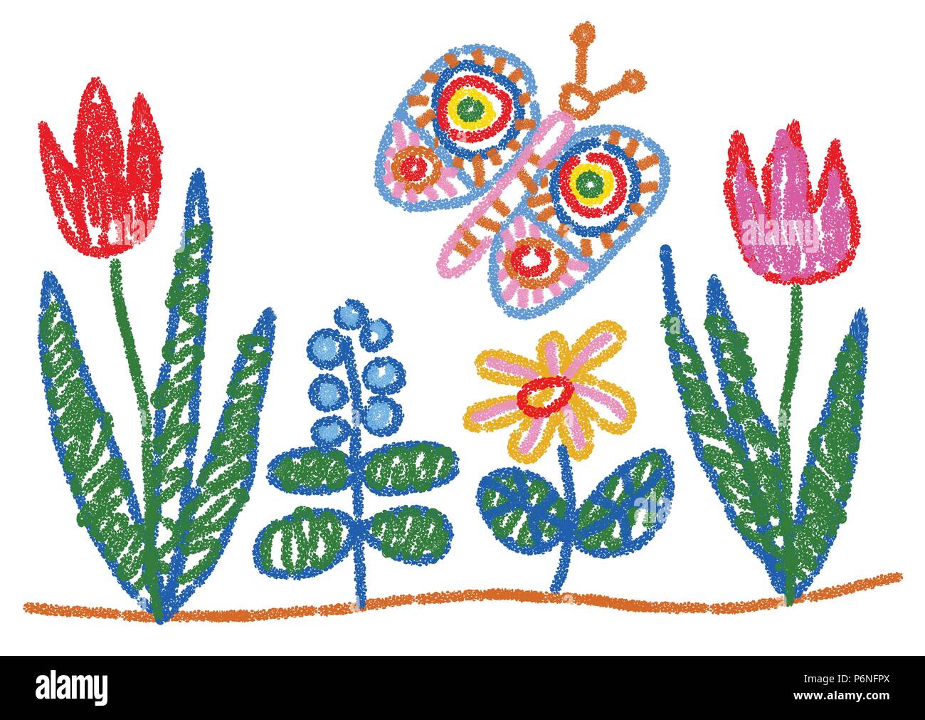 Style De Dessin Enfant Fleurs Et Papillon Comme Crayon De Cire Sur Le Graphique De Vecteur Separes Colorable Arriere Plan Les Elements Peuvent Etre Reorganisees Image Vectorielle Stock Alamy